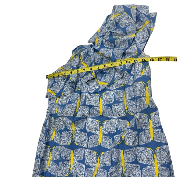 Lilly Pulitzer Sandra Dress 4 One Shoulder Blue Dandelions Ruffles Butterflies - Picture 4 of 11